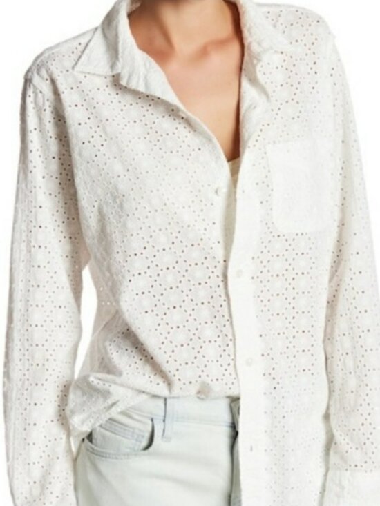 Current/Elliott Tops - Current/Elliott NEW SHIRT Button Down Top Eyelet Cotton Long Sleeve Women's S/M